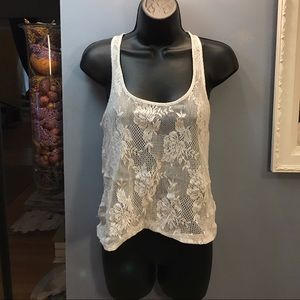 Guess lace sheer tank top w/back zipper. Like New