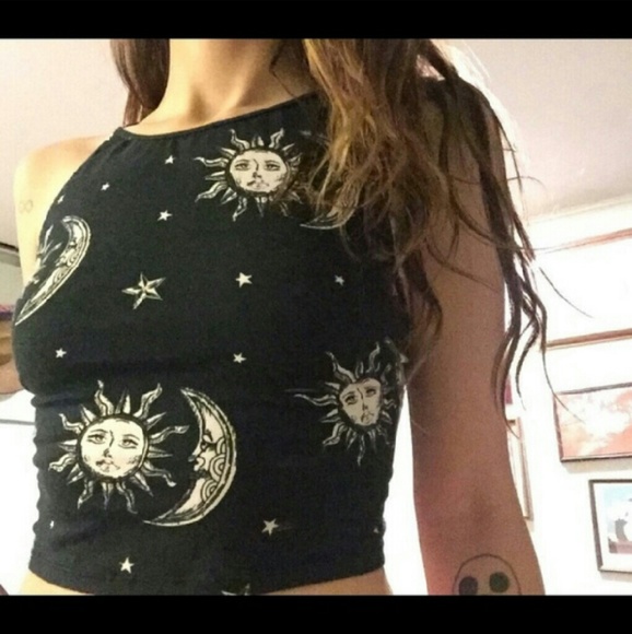 Motel sun moon & stars crop top