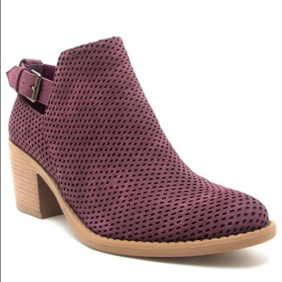 Wine Textured Faux Suede Bootie