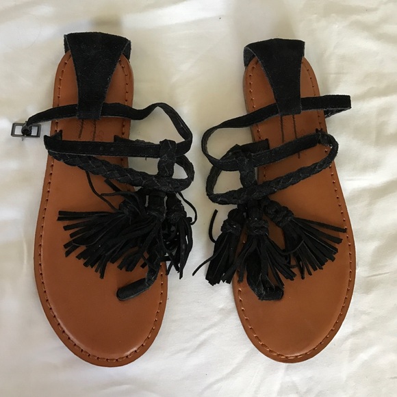 Black Fringe Sandals