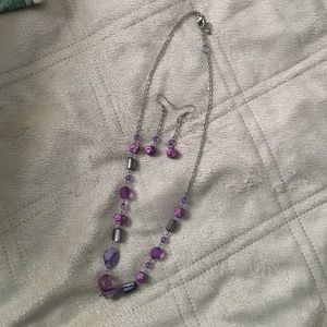 Purple beaded necklace with matching earrings