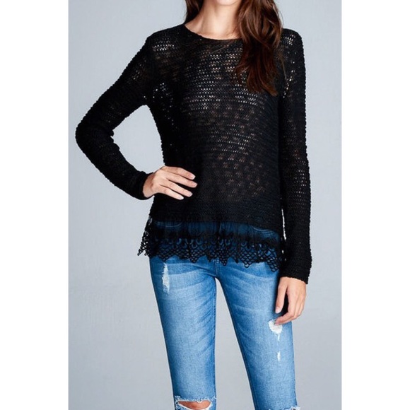 Black Sweater Top With Lace Bottom - Picture 2 of 2