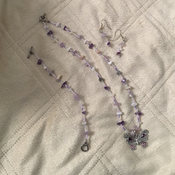 Stone and bead butterfly necklace