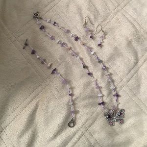 Stone and bead butterfly necklace