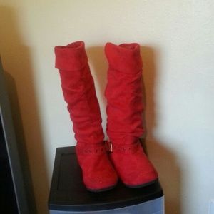 Red suede boots