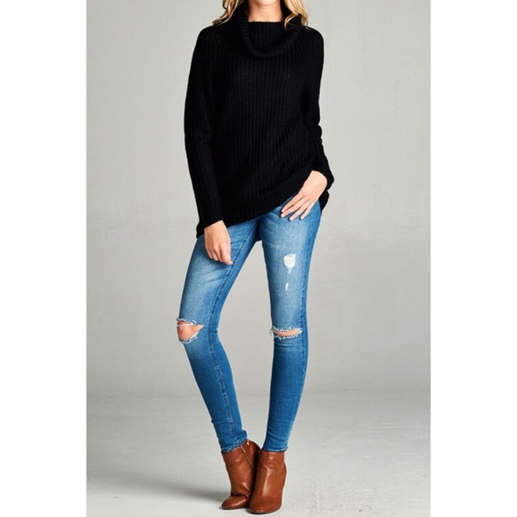 Cowl Neck Sweater Tunic Top - Picture 3 of 4