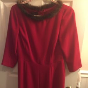 Ladies eight petite red dress with faux fur trim