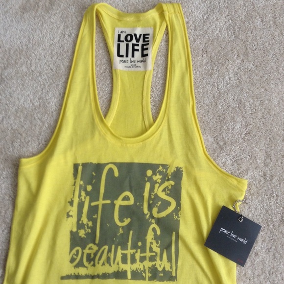 Peace love world yellow tank  small