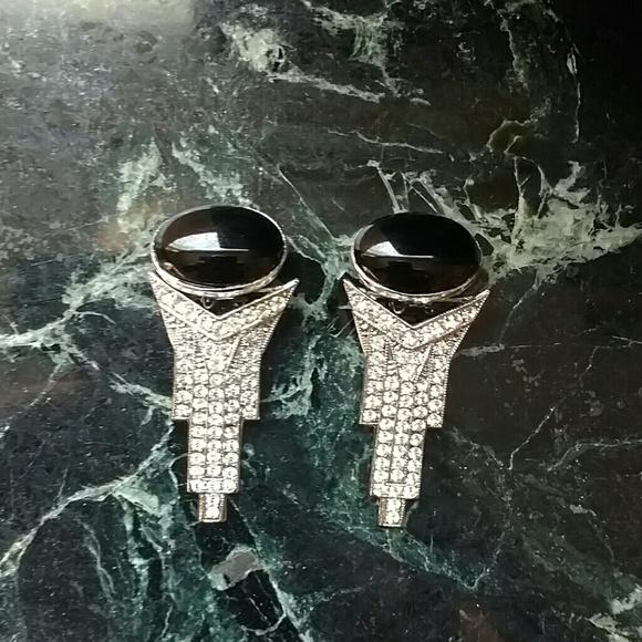 Rhinestone and black clip on earrings