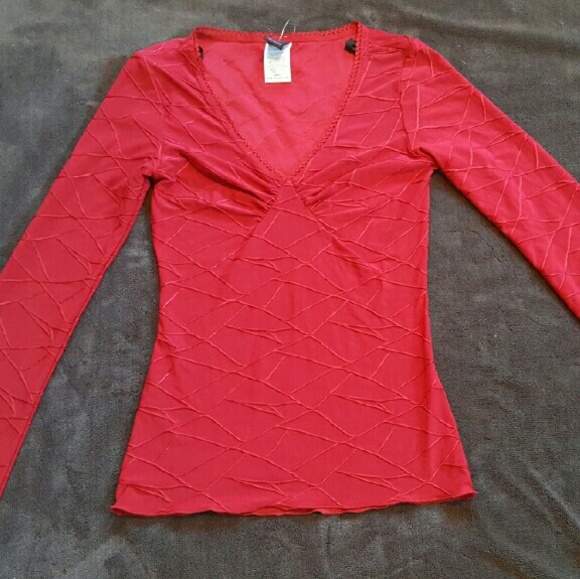 Red long sleeve  v neck top
