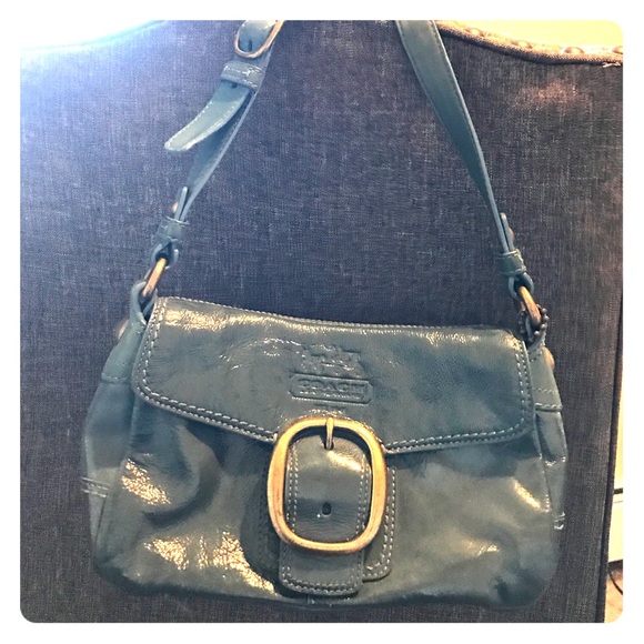 Authentic blue patent leather coach bag