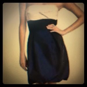 BCBG navy ivory strapless bubble hem dress. 0
