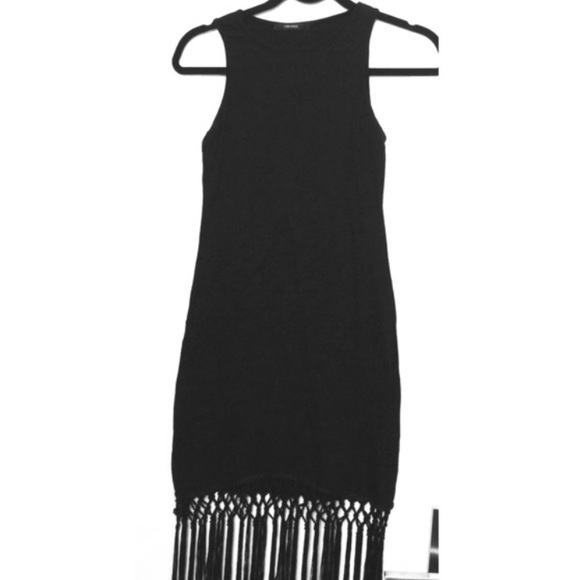 Black body con dress with fringe