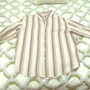 White and Brown Striped Shirt. Men's dress shirt