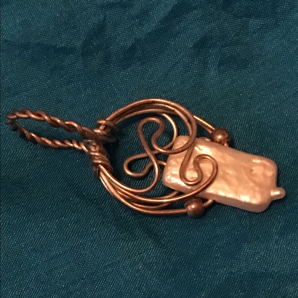 Handmade pearl lozenge & silver wire pendant