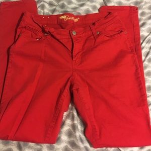 Red skinny jeans