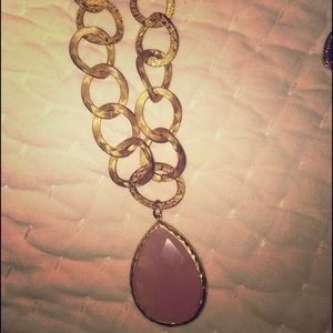 Chunky gold chain necklace with pink quartz stone