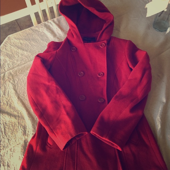 Red hooded Peacoat jacket