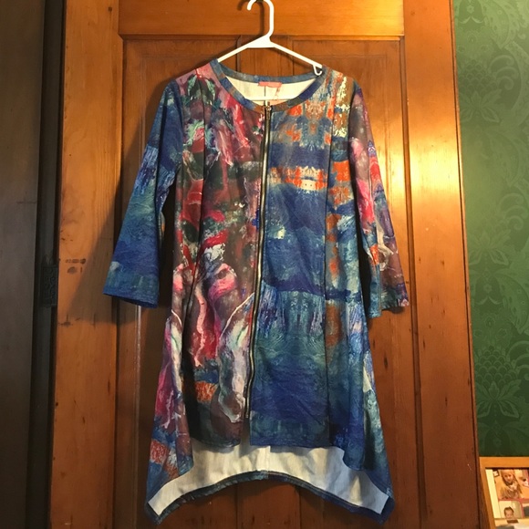 Blue and Red Abstract Zip Up Jacket NWT - Picture 1 of 4