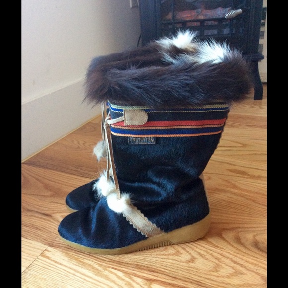 Vintage Tecnica inuit black fur boots boho hippie - Picture 2 of 4