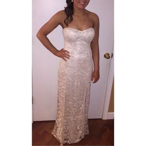 Full beaded cream prom dress