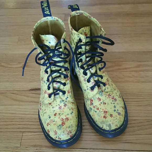 Doc Martens Yellow Floral Airwair Laceup Boots