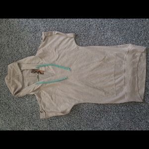 Beige short sleeve hooded top. Brand new!