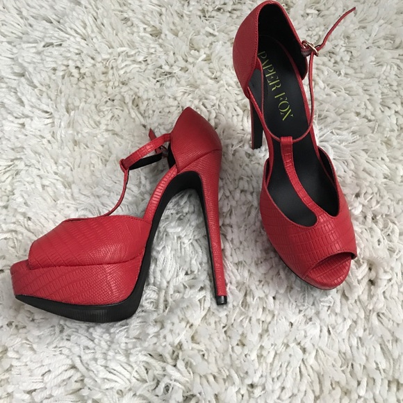 Like New Red T-Strap Heels