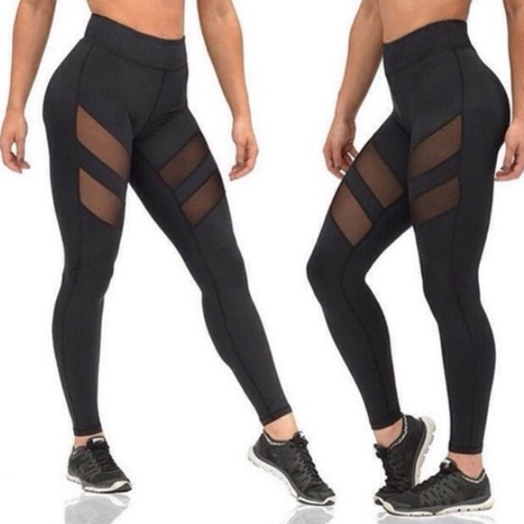 Zara Pants - New Black Mesh Gym Leggings