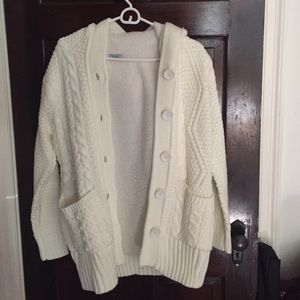 Tobi Small Ivory wool lined hooded cardigan