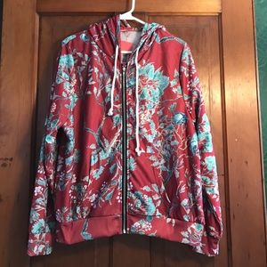 Red Floral Zip Up Hoodie NWT