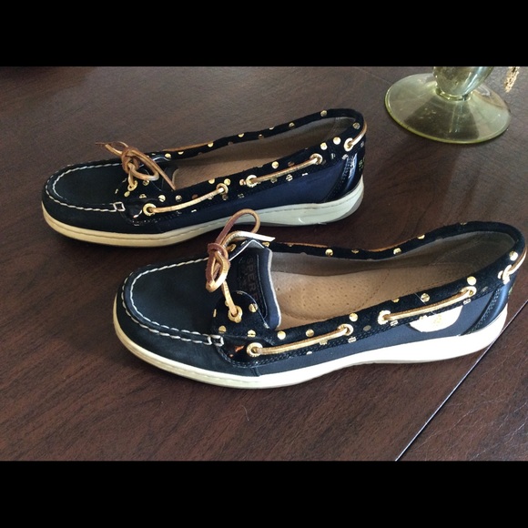 Sperry Angelfish Black with Gold dot Loafers