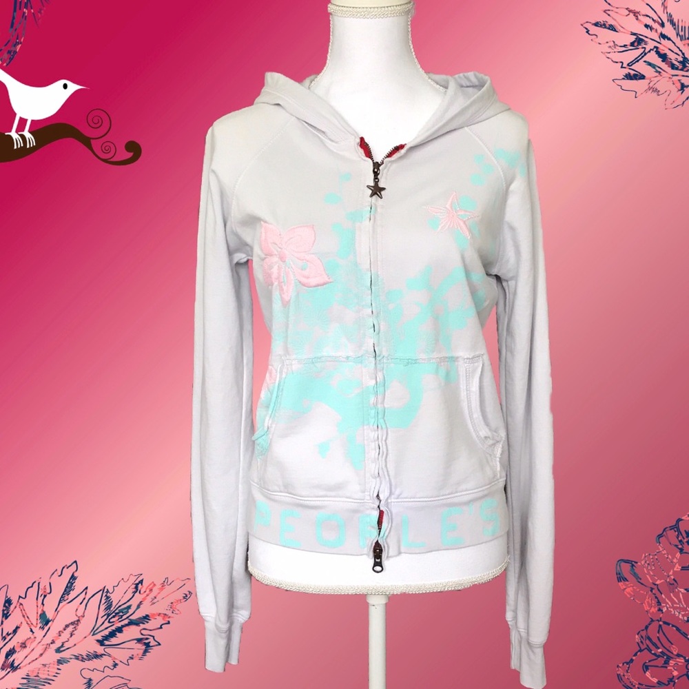 Gray Flowered 🌸 Zip Up Hoodie Size: Med