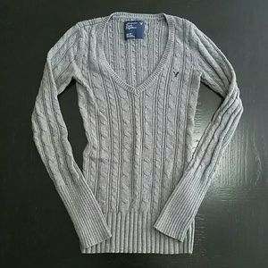 Grey American Eagle Cable Knit Sweater