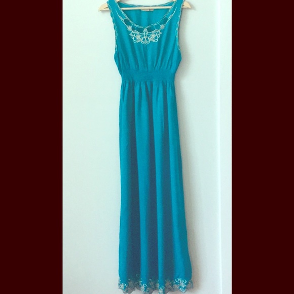 🎈SALE 🎈Teal maxi dress, embellished neck and hem