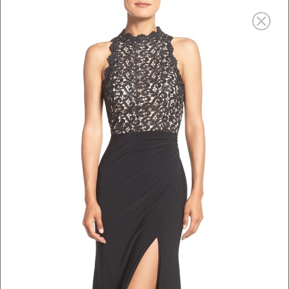 Xscape Shimmer Lace & Matte Jersey A-line Gown