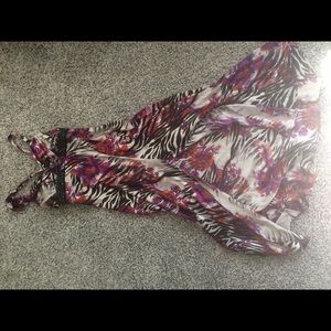 Beautiful purple tropical patterned prom dress!