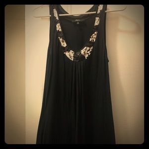 Sequined trim black cotton dress with pockets!