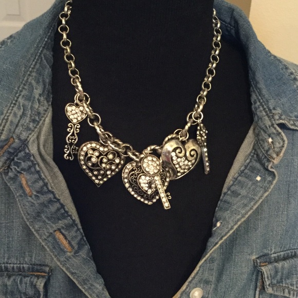 Jewelry - BLING HEART & KEY CHARM NECKLACE