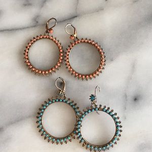 Coral and turquoise hoop earrings