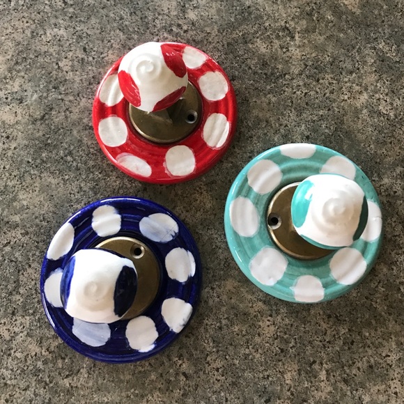 Set of 3 Anthropologie ceramic wall mount hooks