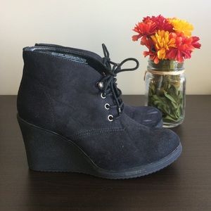 Black Wedge Faux Suede Booties