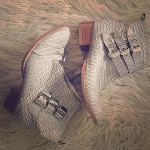 Blue snakeskin Jeffrey Campbell booties