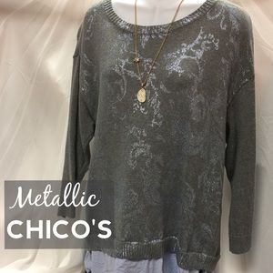 Chico's metallic gray pullover sweater