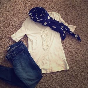 White Ruffle Button-up Henley Tee