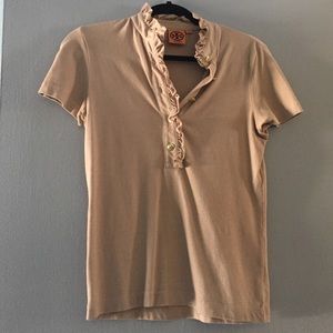 Tory Burch Beige Lidia Polo ruffle top