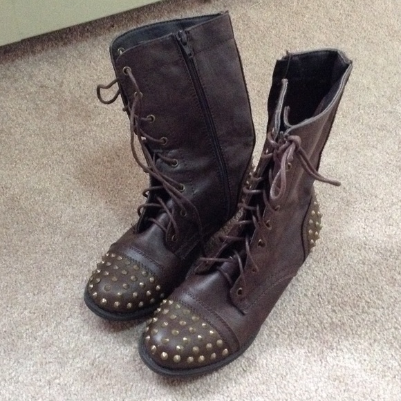 Brown studded combat boots