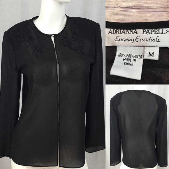 Adrianna Papell Tops - 🍬Sz M Adrianna Papell Beaded Scroll Sheer Blouse