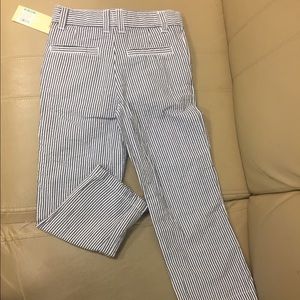 Seersucker blue and white pants.