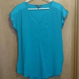 EUC Express Silky V-Neck Rolled Sleeve Blouse